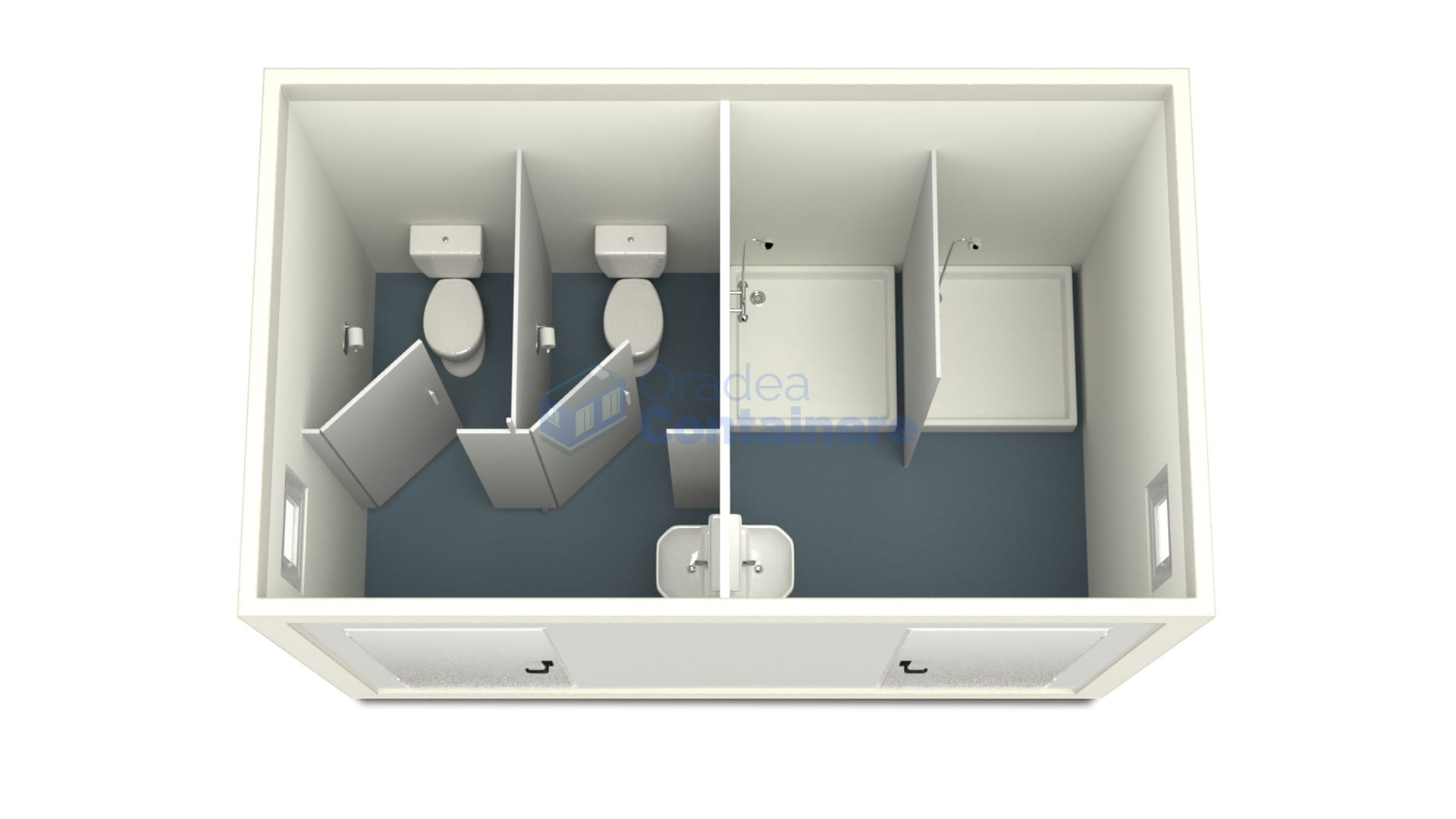 container sanitar oradea 4metri 2dusuri 2wc alb