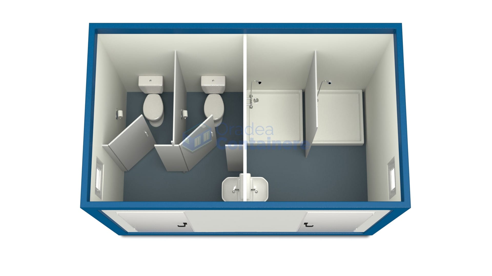 container sanitar oradea 4metri 2dusuri 2wc albastru
