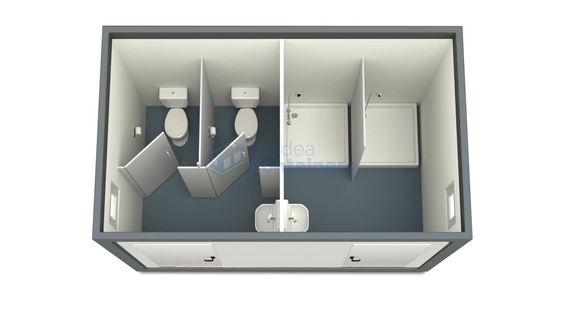 container sanitar oradea 4metri 2dusuri 2wc gri