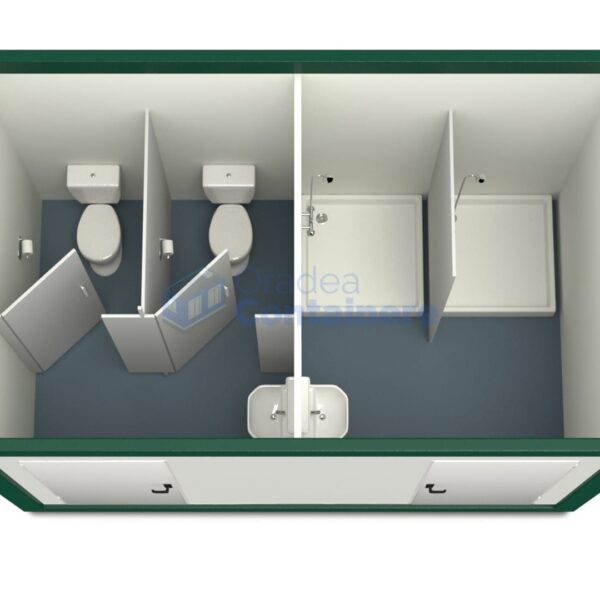 container sanitar oradea 4metri 2dusuri 2wc verde