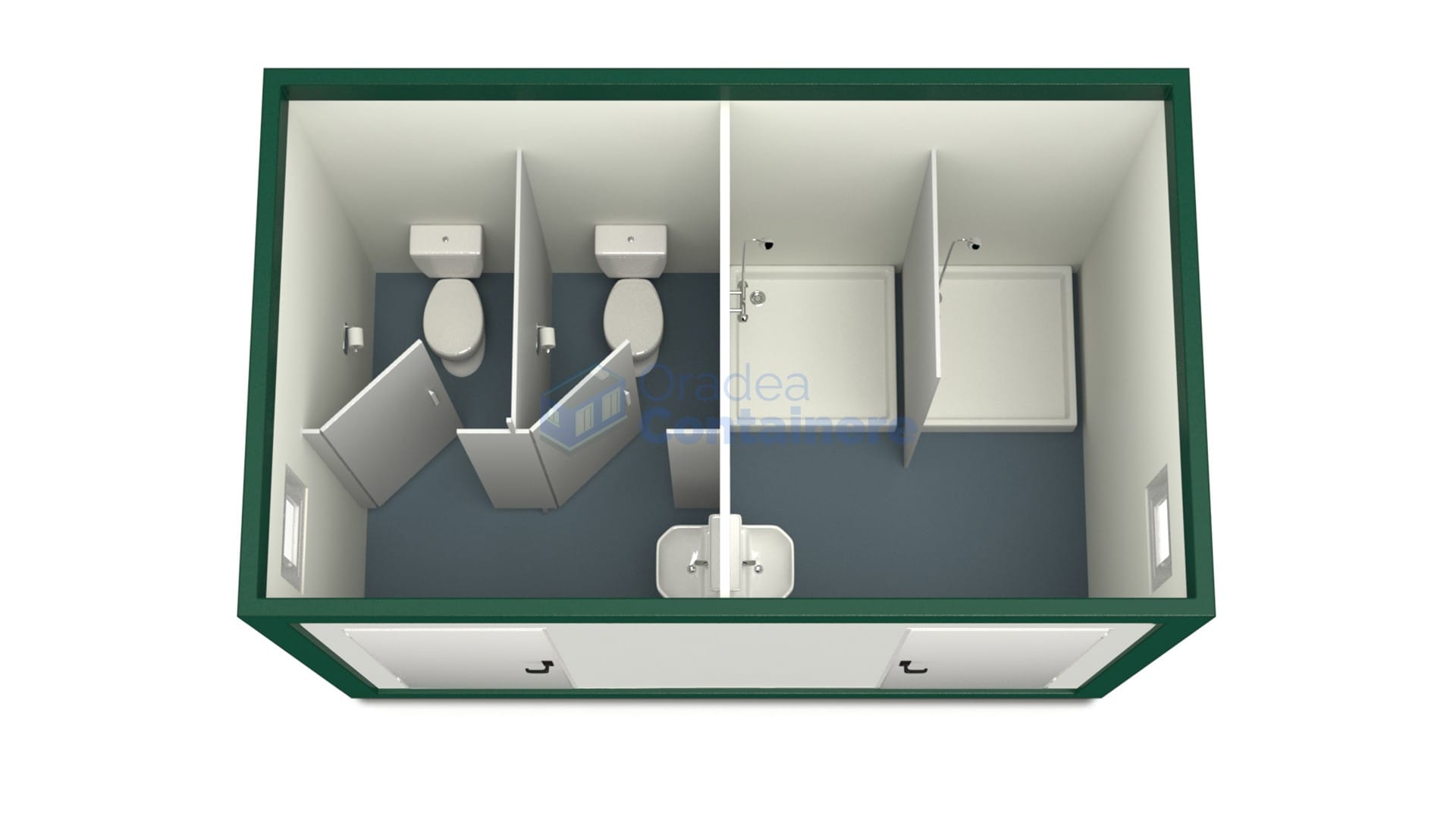 container sanitar oradea 4metri 2dusuri 2wc verde